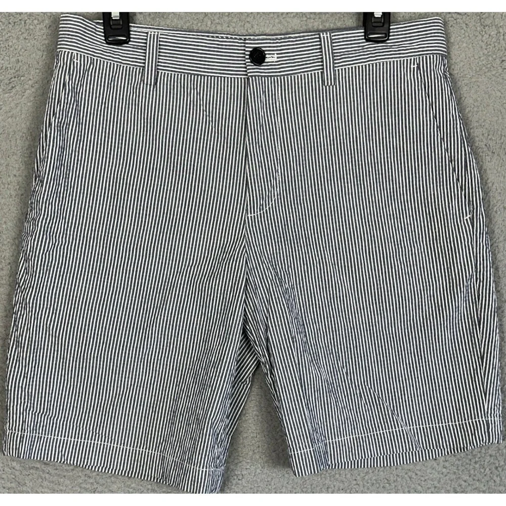Banana Republic Aiden Shorts Mens 30 Navy White Seersucker Stripe Slim Fit Chino